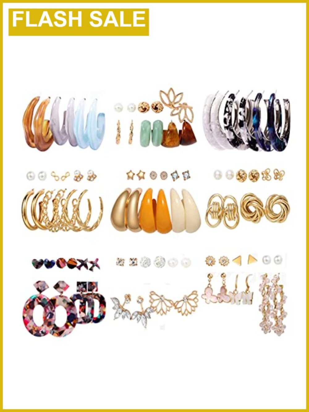 45 Pair Gold Earrings Set Women Drop Dangle Hoop Pearl Studs Hypoallergenic